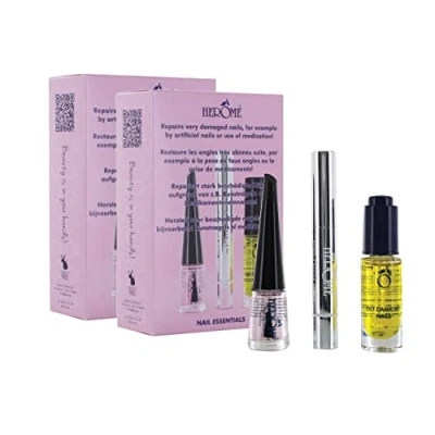 Imagen de Herome 2 Packs Nail Essentials Rosa Tratamiento para Uñas Post Acrílicas y Dañadas, contiene Endurecedor de Uñas, Aceite Reparador Suero Cutícula