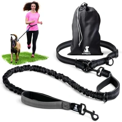 Imagen de SparklyPets Correa Manos Libres para Perros de Raza Mediana y Grande, arnés Profesional con Costuras Reflectantes, Entrenar, Caminar, Trotar Correr tu Mascota (Gris, 1 Perro)