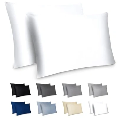 Imagen de Dreamzie Funda Almohada 50x70cm Lote de 2 Microfibra con Cremallera Certficadas Oeko Tex Suave y Cepillada Blanco