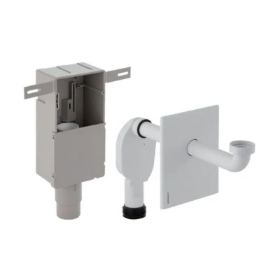 Imagen de Geberit Sifón Empotrado Para Lavabos, Con Caja De Montaje Pared Y Embellecedor, Salida Horizontal: D50 56Mm G1 1/4&quot; D1=32Mm Blanco Alpino (151.120.11.1)