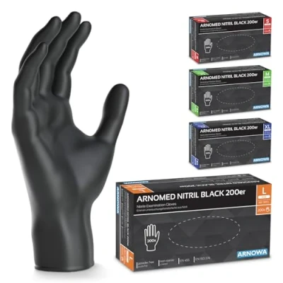 Imagen de ARNOMED guantes nitrilo L, 200 uds/caja, talla S, M, L o XL, negro, de sin polvo y látex, negros nitrilo, guante