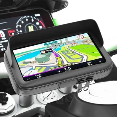 Imagen de Turnaroundtech Soporte movil Moto Impermeable con Cargador 2.1A conexion rapida Funda Visera antireflejos Valida para Smartphones hasta 7.5&quot; sujecion al Manillar irrompible