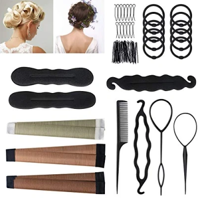 Imagen de URAQT Accesorios de Peinado, Gomas Moño, Kit Diseño para Braid Cabello Trenzado Clips Set Herramientas Espuma Niñas Mujeres