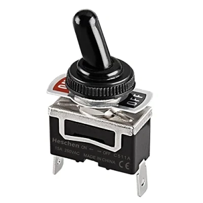 Imagen de Heschen Interruptor SPST (2 terminales de conexión y funda impermeable, 15 A, 250 V, metal)