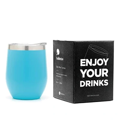 Imagen de balibetov Vaso Termo para Vino con Tapa (355ml) de Llevar Taza Termica Café, Té, Vino, Cerveza y mas Frio Calor (Aqua)