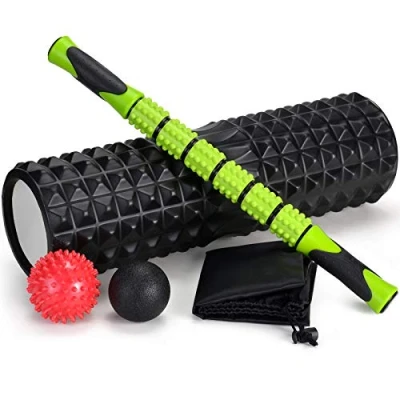 Imagen de Odoland Foam Roller Kit 5 en 1, de Rodillo Masaje Muscular con Rodillos Espuma 45 cm, Stick, Bolas y Spiky Ball, Rulo Estiramiento para Relajación