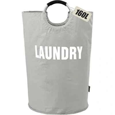 Imagen de DOKEHOM 160L Bolsas Cestos para la colada (7 Colores), Gran servicio de lavandería, plegable bolsa lavado ropa Bin (Gris)
