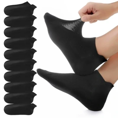 Imagen de YouShow Calcetines Tobilleros Hombre Mujer 10 Pares Algodon Antideslizantes Atléticos Respirable Cortos Deportivos Negro 47 50
