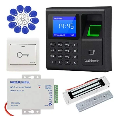 Imagen de KDL Sistema de control acceso RFID Controlador huellas dactilares, fuente alimentación DC12V, cerradura magnética eléctrica 180kg con interruptor puerta, llaveros 125KHz