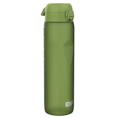 Imagen de ion8 Botella de Agua 1 Litro, 1000 ml, a Prueba Fugas, Fácil Abrir, Cerradura Segura, Asa Transporte, Apta para Lavavajillas, Sin BPA, Ideal Deporte y Gimnasio, Verde Caqui