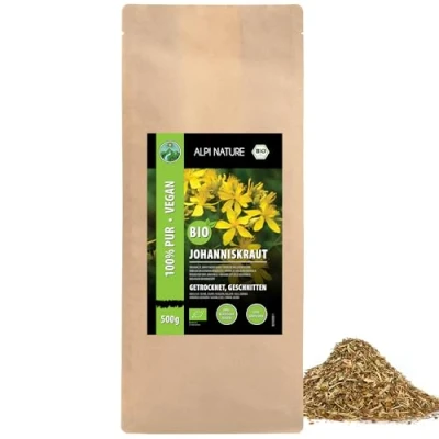Imagen de Hipérico infusión orgánica (500g), hierba de San Juan seca, té cortada, recolección silvestre, 100% natural, sin aditivos