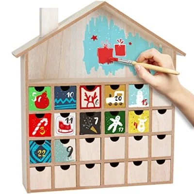 Imagen de BRUBAKER Calendario de Adviento Reutilizable para Llenar con 24 Cajones Navidad DIY Pintar, Hacer Manualidades y Autodiseñar En Blanco 33,3 cm Altura