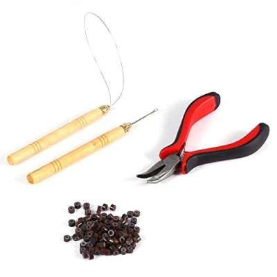 Imagen de HERCHR Kit de Herramientas extensión Cabello, Extensiones Pelo, 100 Piezas Micro Ring con Silicona + Aguja Gancho Bucle tracción alicates
