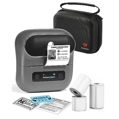 Imagen de Phomemo M220 Impresora de Etiquetas, Etiquetas Térmicas Bluetooth para Direcciones, Carpetas Archivos, Compatible con Smartphones&amp;PC, 3 Rollos y Case