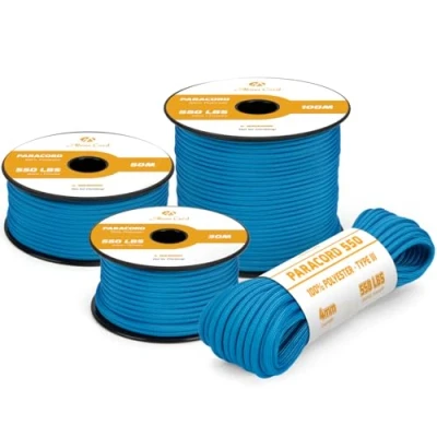 Imagen de Abma Cord Paracord 4mm 30m Cuerda 550 Tipo III 7 Hebras para Al Aire Libre, Supervivencia, Camping, Bricolaje MAX. 250 kg Azul