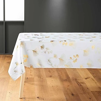 Imagen de Douceur d&#039;Intérieur Bloomy Mantel, Rectangular, 150 x 300 cm, Blanco y Dorado, poliéster Estampado Metalizado