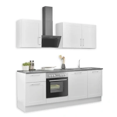 Imagen de Stella Trading Marseille Cocina Moderna sin electrodomésticos en Blanco, marrón metálico Amplia Equipada con Mucho Espacio de Almacenamiento 220 x 211 60 cm (B/H/T)