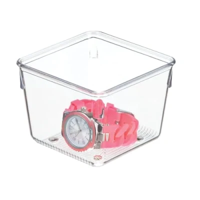 Imagen de iDesign Linus Organizador de cajones, cubertero para cajones cocina pequeño en plástico guardar cubiertos y otros utensilios, transparente