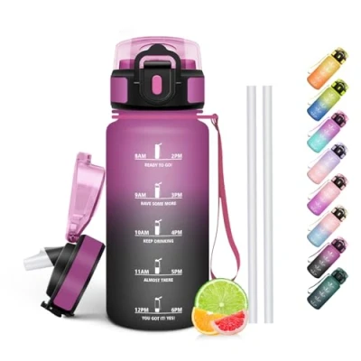 Imagen de HoneyHolly Botella Agua, 500 ml con Pajita, Cantimplora, Prueba de Fugas, Agua Niños Colegio, Libre BPA, Water Bottle para Niños, Deporte, Running, Gimnasio, Bicicleta