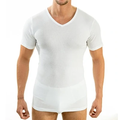 Imagen de Hermo 4880 Juego de 4 Business Shirt hombre con mango corto cuello V Color blanco, camiseta demi manche en 100% algodón Europa blanco