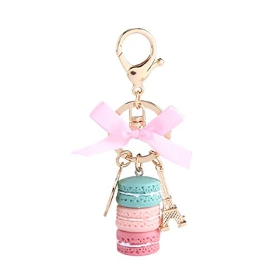 Imagen de Walfront Colorido lindo macarrón llavero anillo Torre Eiffel encanto bolso monedero decoración para niños regalo de cumpleaños (verde)
