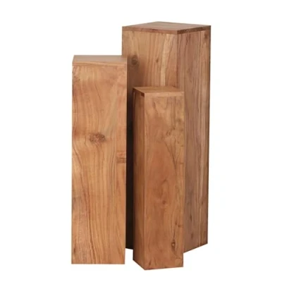 Imagen de WOHNLING Mesa de 3 tablas acacia WL1.567 madera maciza 24,5x85x24,5 cm natural producto mesas auxiliares real Columnas decorativas Tres marron Taburete flor moderno