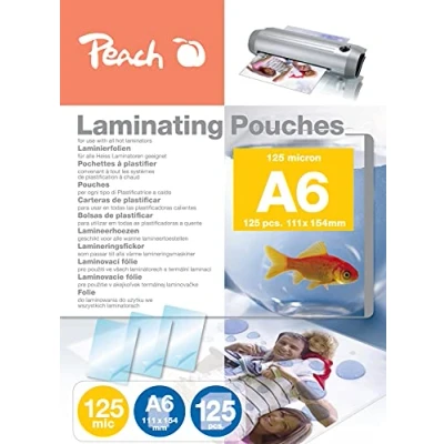 Imagen de Peach Láminas para plastificar A6 125 micras bolsas brillante Calidad premium mejores resultados de laminación Compatible con todos los fabricantes marcas