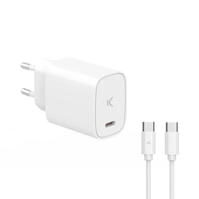 Imagen de Cargador De Red Ksix, 20w, Carga Ultrarrápida, Power Delivery, Usb c + Cable A c, Blanco