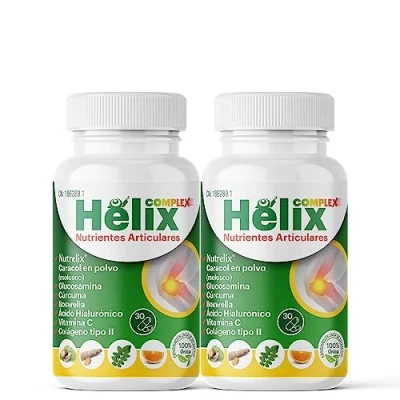 Imagen de Helix Original Complex Suplemento natural para dolores articulares Con Extracto de Caracol, Cúrcuma, Boswelia y Vitamina C Colágeno, Ácido hialurónico Glucosamina Pack 2 Uds.