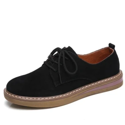 Imagen de Mocasines Simples de Mujer con Cordones para Zapatos Planos Casuales (Negro)