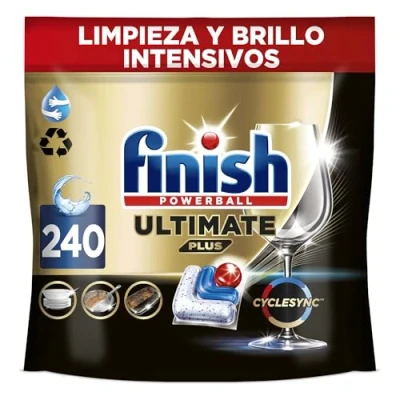 Imagen de Finish Powerball Ultimate Plus All in 1, pastillas para el lavavajillas, tecnología Cyclesync, limpieza intensiva y brillo diamante, 240 (6x40 pastillas)