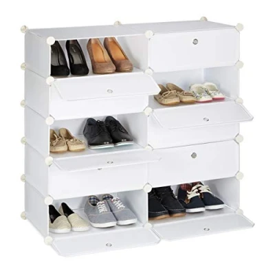 Imagen de Relaxdays Zapatero Modular con 10 Compartimentos, Blanco, 36.5x94x90 cm