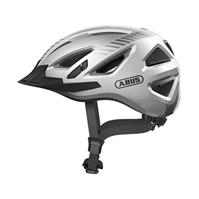 Imagen de ABUS casco urbano Urban I 3.0 de bicicleta con luz trasera, visera y cierre magnético para hombre mujer plateado, talla M