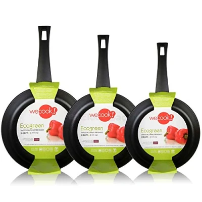 Imagen de WECOOK Ecogreen Set Juego 3 Sartenes 18 20 24 cm Aluminio, inducción, Antiadherente ecológico sin PFOA, Limpieza lavavajillas Apta para Todas Las cocinas, vitroceramica, Gas, Negro