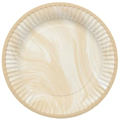 Imagen de Folat 61912 Vajilla de Fiesta Platos Ø 23cm 8 piezas Beige Mármol papel para Cumpleanos, infantil, Despedida Soltera, Compromiso, Boda, Aniversario