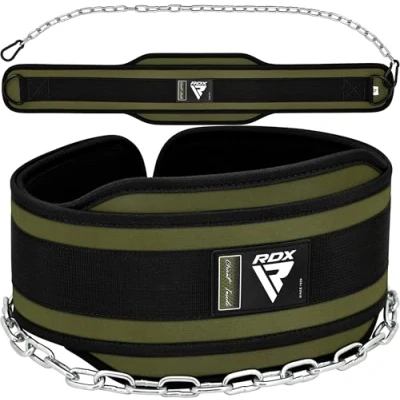 Imagen de RDX Cinturón Lastre Dominadas Inmersión, Dip Belt con 36 Pulgadas Cadena, 6&#039;&#039; Soporte Lumbar para Gimnasio Powerlifting Levantamiento de Pesas Culturismo Gym Halterofilia Entrenamiento, Hombre Mujere