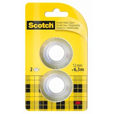 Imagen de Scotch Cinta Adhesiva de Doble Cara 2 Rollos 12 mm נ6,3 m, Transparente Adhesivo Permanente por Ambas Caras Fuerte, Duradera y Segura para Fotos