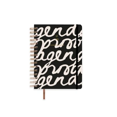 Imagen de UO Agenda Escolar Noire Día Página: Empieza en septiembre de 2025 y Acaba Agosto 2026, Tapa Dura, con 127 Stickers, Goma elástica Cinta Registro, Negro