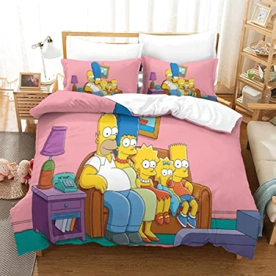 Imagen de Juego De Funda Nórdica De,3D Simpson Estampado Edredón Microfibra, Suave Y Transpirable, 3 Piezas con Cremallera Ropa Cama para Niños Adultos King（220x240cm）
