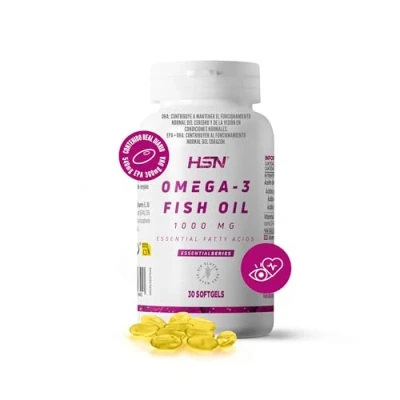 Imagen de HSN Omega 3 3000mg Aceite de Pescado 540mg EPA 360mg DHA por Dosis Diaria 30 Perlas Con Vitamina E Ausencia Contaminantes y Oxidación Sin Olor ni Sabor No GMO, Gluten Lactosa