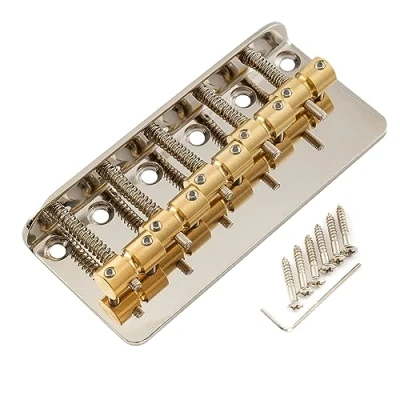 Imagen de Musiclily Pro 18mm Clásico Estandar Top Load Puente Bajo 5 Cuerdas con Selletas Latón Placa Acero para Precision/Jazz Bass, Nickel