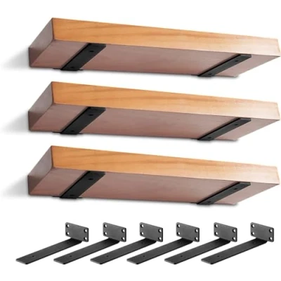 Imagen de soporte de estante resistente, flotante rústico para estantes montados en la pared, 6 soportes industriales negros (12 pulgadas, paquete 6)