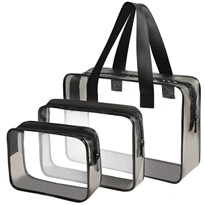 Imagen de Neceser Transparente, LUZWAY Bolsa de Cosméticos Impermeable Maquillaje Aseo Claro PVC Transparente para Mujer y Hombre (3PCS)