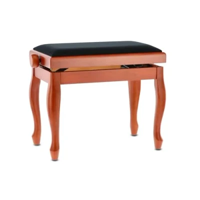 Imagen de GEWA Piano bench Deluxe Classic (madera maciza, carga de rotura 2 toneladas, asiento 52x30 cm, mecanismo tijera preciso, altura 45 a 57 cm), cerezo mate
