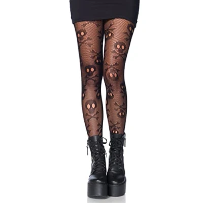 Imagen de Leg Avenue Pirate Booty skull net tights, 1X 2X (Negro)