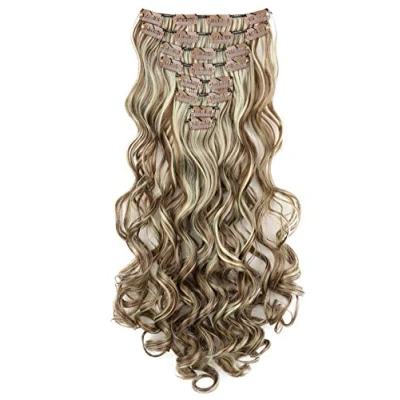 Imagen de CAISHA XXL Juego De 8 Extensiones Clip Extender El Cabello Sintético Ondulado Pelo Largo Mezcla Rubio Castaño CES15 1