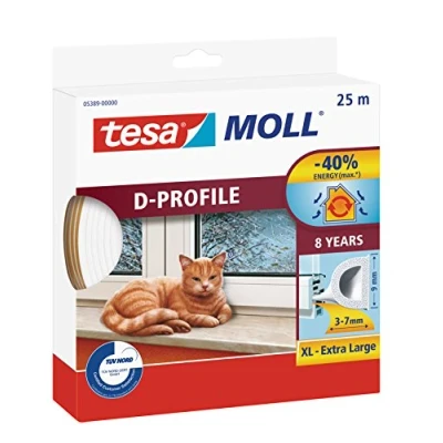 Imagen de tesa 05389 00000 00 Burlete para puertas y ventanas, color blanco, 9 mm, 25 m x mm 7