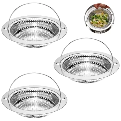 Imagen de Newpop 3 Piezas Tapon Fregadero Cocina, Colador Fregadero, Tapón de Desagüe, Filtro Acero Inoxidable, Rejilla Drenaje, para Ducha, Baño