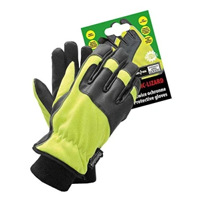 Imagen de Reis Rmc Lizard_L Guantes de protección para mecánica, color amarillo y negro, tamaño grande, 12 unidades