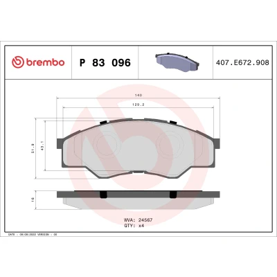 Imagen de BREMBO P 83 096 Juego de pastillas freno excl. contacto avisador desgaste sin accesorios TOYOTA: HILUX 3 Pick up